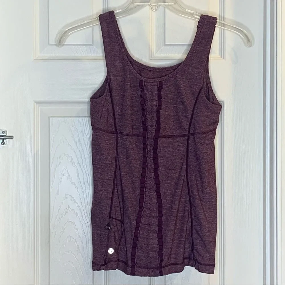 Lululemon Run Free Ruffle Tank Top Sz 8 Workout Athletic Heathered Plum Purple